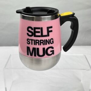 Self Stirring Mug Auto Magnetic Double Wall Insulation Silver Pink Blk 15oz NIB